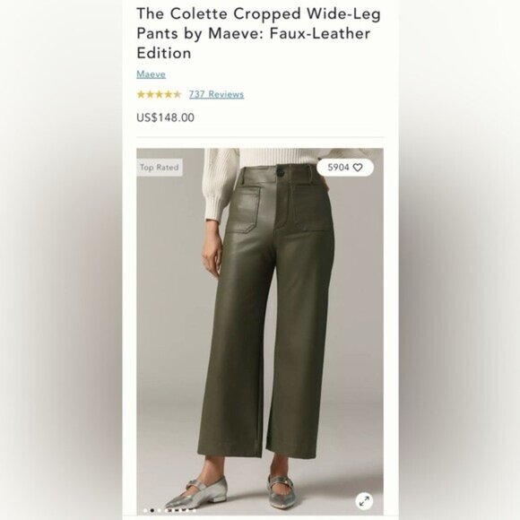 NWT Size 18W- The Colette Faux-Leather Crop Wide-Leg Pants Maeve (NWT US$ 148) - Picture 6 of 16